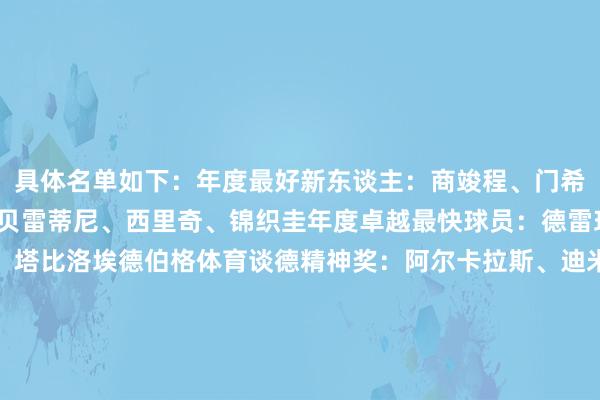 具体名单如下：年度最好新东谈主：商竣程、门希克年度最好复出球员：贝雷蒂尼、西里奇、锦织圭年度卓越最快球员：德雷珀、马哈奇、佩里卡德、塔比洛埃德伯格体育谈德精神奖：阿尔卡拉斯、迪米特洛夫、鲁德、蒂姆年度最好考验：马里塞（波普林）、普朗克（佩里卡德）、拉塞尔（弗里茨）、斯泰恩（保罗）、特洛特曼（德雷珀）    体育集锦