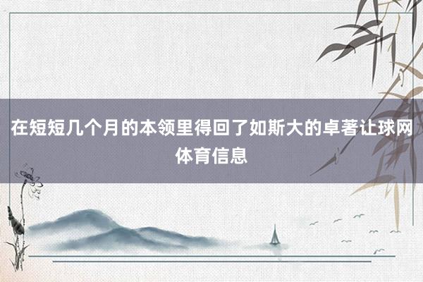 在短短几个月的本领里得回了如斯大的卓著让球网体育信息