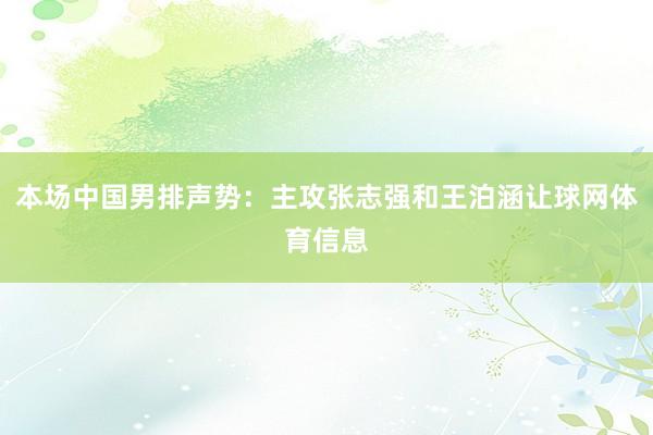 本场中国男排声势：主攻张志强和王泊涵让球网体育信息