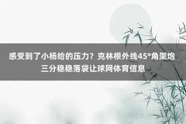 感受到了小杨给的压力？克林根外线45°角架炮 三分稳稳落袋让球网体育信息